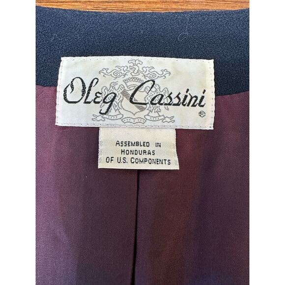 Vintage Oleg Cassini One Button Wool Blazer Nautical Navy Gold Button Size 12 - Picture 6 of 7